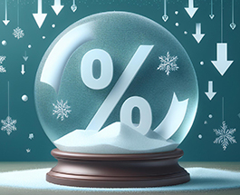 Snowglobe with a percentage sign inside, surrounded by snow and downward pointing arrows